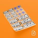 Customizable DTF Tansfer sheet with 'Your Design' graphics on an orange background