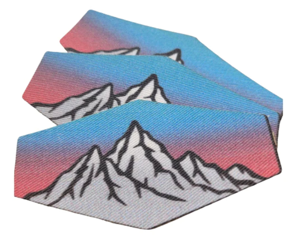 Digital Print tag of pink and blue skied mountain range.