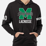 Black Murdoch Lacrosse on black hoodie.
