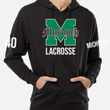 Black Murdoch Lacrosse on black hoodie.